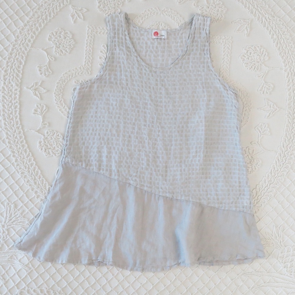 Linnea Small Gray Linen Rayon Blend Textured Sleeveless Tunic Tank Top